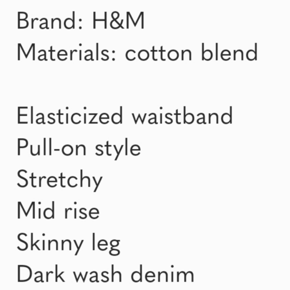 H & M Dark Skinny Jeans Elastic Waist Pull On Size Medium 7/8 - Picture 8 of 11